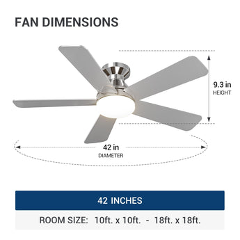 42" Low Profile Ceiling Fan with Light & Remote, Flush Mount, 3CCT Dimmable, Reversible, Quiet - 16