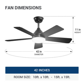 42" Sleek Ceiling Fan with Light, 3CCT Dimmable, Remote, Reversible, Quiet – Bedroom & Living Room - 3