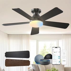 42" Smart Ceiling Fan with Lights, Low Profile White Ceiling Fan with Remote & Alexa Control, Quiet Reversible DC Fan - 1