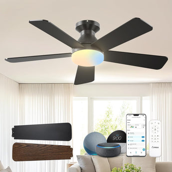 42" Smart Ceiling Fan with Lights, Low Profile White Ceiling Fan with Remote & Alexa Control, Quiet Reversible DC Fan - 1