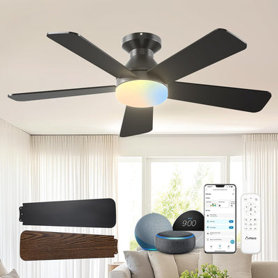 42" Smart Ceiling Fan with Lights, Low Profile White Ceiling Fan with Remote & Alexa Control, Quiet Reversible DC Fan - 1
