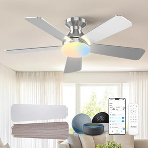 42" Smart Ceiling Fan with Lights, Low Profile White Ceiling Fan with Remote & Alexa Control, Quiet Reversible DC Fan - 2