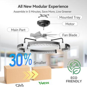 24" Low Profile Fandelier Ceiling Fan with Light & Remote, Flush Mount, Crystal Design, 3 - CCT Dimmable, Modern LED Fan - 6