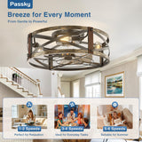 20" Low Profile Fandelier Ceiling Fan with Light & Remote, Industrial Caged Design, 6 - Speed, Flush Mount Bladeless Fan - 5