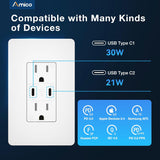 Amico-15A Tamper Resistant Outlet with 30W & 21W Dual USB-C Ports, Wall Plate & Screws - White-4