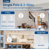Amico-150W LED Dimmer Switch, Single Pole & 3-Way Universal Receptacle, No Neutral Wire Required, Wall Plate & Screws - White-4