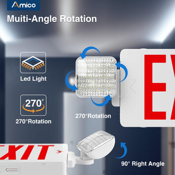 Double - Sided Exit Sign Emergency Light Combo, Two Adjustable LED Heads with Battery Backup, AC 120/277V - 4