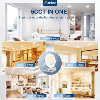 5 Inch Recessed LED Lighting, Slim Design, Selectable CCT, 900 Lumens - 5