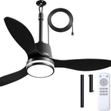 Amico 42 Inch IP65 Waterproof Outdoor Ceiling Fan with Light, 3CCT 6 Speeds Hanging Patio Fan with Remote Control, Plug in Design for Porch Pergola Garage Canopy, Black - 1