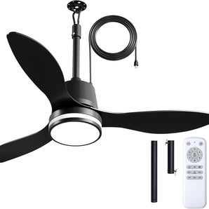 Amico 42 Inch IP65 Waterproof Outdoor Ceiling Fan with Light, 3CCT 6 Speeds Hanging Patio Fan with Remote Control, Plug in Design for Porch Pergola Garage Canopy, Black - 1