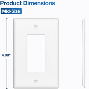 Decorative Light Switch Cover Plate and Outlet Covers, Mid-Size (4.88” X 3.12”), Unbreakable Polycarbonate, Includes Screws, UL Listed,1 Gang, White
