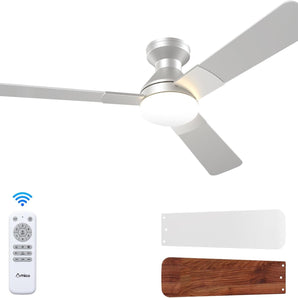 52" Low Profile Ceiling Fan with Light & Remote, Flush Mount, 3 - CCT Dimmable, Reversible & Noiseless,4 Colors Available - 1