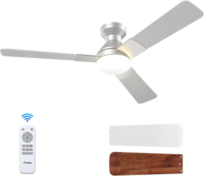 52" Low Profile Ceiling Fan with Light & Remote, Flush Mount, 3-CCT Dimmable, Reversible & Noiseless,4 Colors Available
