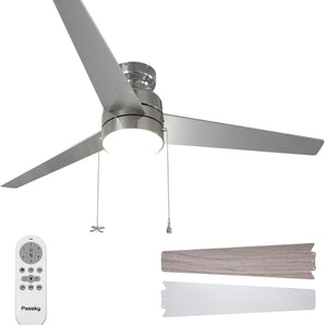 52" Low Profile Flush Mount Ceiling Fan with Light, Remote & Pull Chain, 5CCT Dimmable, Reversible, Quiet - 1