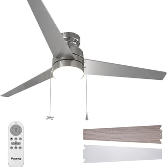 52" Low Profile Flush Mount Ceiling Fan with Light, Remote & Pull Chain, 5CCT Dimmable, Reversible, Quiet - 1