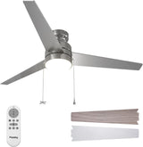 52" Low Profile Flush Mount Ceiling Fan with Light, Remote & Pull Chain, 5CCT Dimmable, Reversible, Quiet - 1