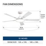 52" Black Ceiling Fan with Light & Remote, 3CCT Dimmable, Reversible, Quiet – Indoor/Outdoor - 22
