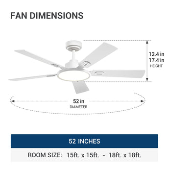 52" Black Ceiling Fan with Light & Remote, 3CCT Dimmable, Reversible, Quiet – Indoor/Outdoor - 22