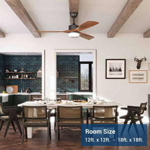 52" Ceiling Fan with Light & Remote, 3 Wood Blades, 6 Speeds, 3CCT Dimmable, Reversible, Quiet – Indoor/Outdoor Black Walnut - 2