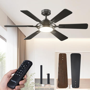 52" Ceiling Fan with Light & Remote, Quiet Reversible Black Modern Ceiling Fan with Dimmable 3CCT for Bedroom & Living Room - 1