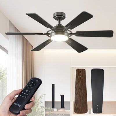 52" Ceiling Fan with Light & Remote, Quiet Reversible Black Modern Ceiling Fan with Dimmable 3CCT for Bedroom & Living Room - 1