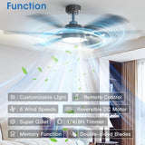52" Ceiling Fan with Light & Remote, Quiet Reversible Black Modern Ceiling Fan with Dimmable 3CCT for Bedroom & Living Room - 6