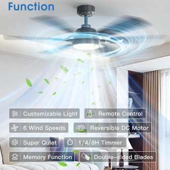 52" Ceiling Fan with Light & Remote, Quiet Reversible Black Modern Ceiling Fan with Dimmable 3CCT for Bedroom & Living Room - 6