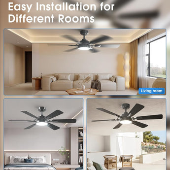 52" Ceiling Fan with Light & Remote, Quiet Reversible Black Modern Ceiling Fan with Dimmable 3CCT for Bedroom & Living Room - 8