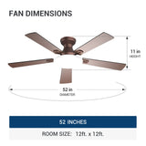 52" Flush Mount Ceiling Fan with Light, Remote, Low Profile, 3CCT Dimmable, Reversible, Quiet DC - 23