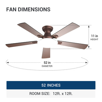 52" Flush Mount Ceiling Fan with Light, Remote, Low Profile, 3CCT Dimmable, Reversible, Quiet DC - 23