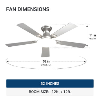 52" Flush Mount Ceiling Fan with Light, Remote, Low Profile, 3CCT Dimmable, Reversible, Quiet DC - 17