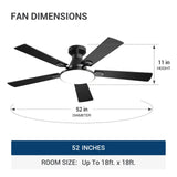 52" Flush Mount Smart Ceiling Fan with Light, Amico Reversible DC Motor, 3CCT Dimmable, 6 Speeds, Remote/APP/Alexa Control, Noiseless Black - 3