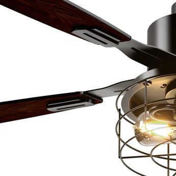 52 Inch Black Caged Ceiling Fan with Light, Remote Control 3CCT Dimmable Quiet Indoor Outdoor Fan - 5