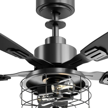 52 Inch Black Caged Ceiling Fan with Light, Remote Control 3CCT Dimmable Quiet Indoor Outdoor Fan - 6