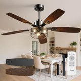 52-Inch Black Farmhouse Caged Ceiling Fan with Light, Remote Control, 3CCT Dimmable Quiet-1