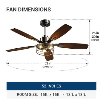 52-Inch Black Farmhouse Caged Ceiling Fan with Light, Remote Control, 3CCT Dimmable Quiet-3