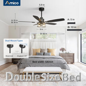 52-Inch Black Farmhouse Caged Ceiling Fan with Light, Remote Control, 3CCT Dimmable Quiet-11