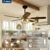 52-Inch Black Farmhouse Caged Ceiling Fan with Light, Remote Control, 3CCT Dimmable Quiet-8