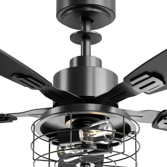 52-Inch Black Farmhouse Caged Ceiling Fan with Light, Remote Control, 3CCT Dimmable Quiet-5