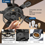 52-Inch Black Farmhouse Caged Ceiling Fan with Light, Remote Control, 3CCT Dimmable Quiet-13