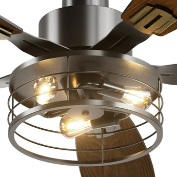 52-Inch Black Farmhouse Caged Ceiling Fan with Light, Remote Control, 3CCT Dimmable Quiet-4