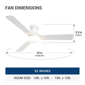 52" Low Profile Ceiling Fan with Light & Remote, Flush Mount, 3 - CCT Dimmable, Reversible & Noiseless,4 Colors Available - 29