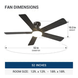 52" Low Profile Ceiling Fan with Light & Remote, Flush Mount, 3CCT Dimmable, Reversible, Quiet, Indoor/Outdoor - 3