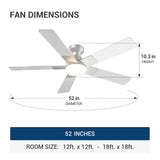 52" Low Profile Ceiling Fan with Light & Remote, Flush Mount, 3CCT Dimmable, Reversible, Quiet, Indoor/Outdoor - 16