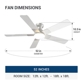 52" Low Profile Ceiling Fan with Light & Remote, Flush Mount, 3CCT Dimmable, Reversible, Quiet, Indoor/Outdoor - 16