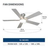 52" Low Profile Ceiling Fan with Light & Remote, Flush Mount, 3CCT Dimmable, Reversible, Quiet, Indoor/Outdoor - 28