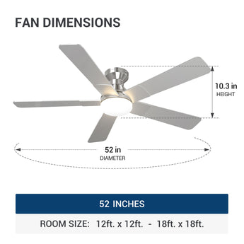 52" Low Profile Ceiling Fan with Light & Remote, Flush Mount, 3CCT Dimmable, Reversible, Quiet, Indoor/Outdoor - 28