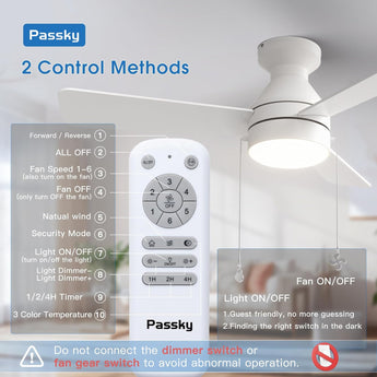 52" Low Profile Flush Mount Ceiling Fan with Light, Remote & Pull Chain, 5CCT Dimmable, Reversible, Quiet-7