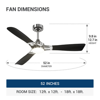 52" Modern Ceiling Fan with Light & Remote – Dimmable 3CCT, Quiet Black Fan for Living Room, Bedroom & Kitchen - 16