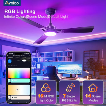 52" Modern Ceiling Fan with Light & Remote – Dimmable 3CCT, Quiet Black Fan for Living Room, Bedroom & Kitchen-26